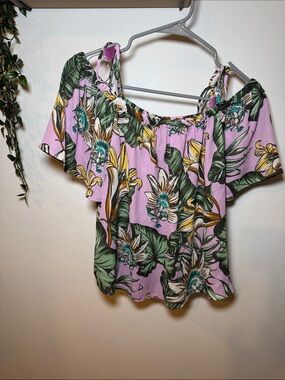 J. Crew Lavender Tropical Off-Shoulder Floral Top size 4